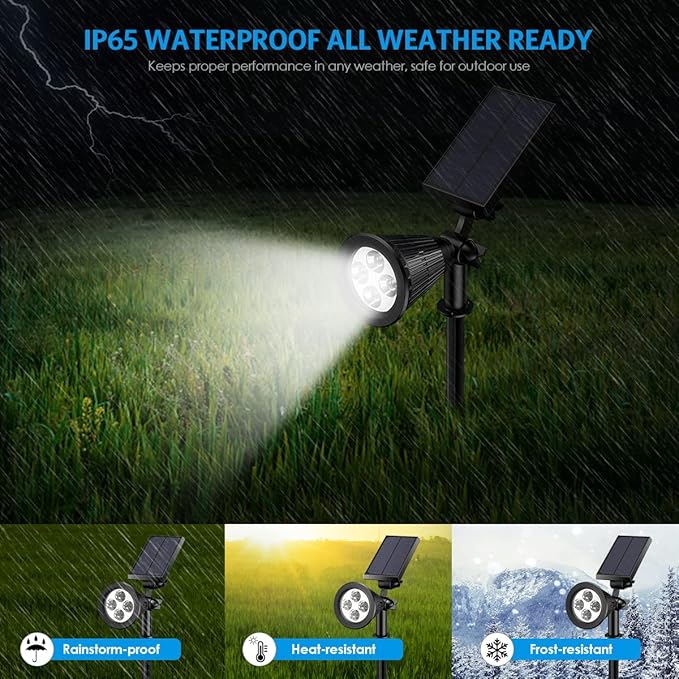 AMIR Solar Spotlights Outdoor Upgraded, Waterproof 1 Pack Security Landscape Lights 4 LED, Adjustable Solar Garden | Lumora