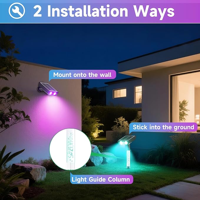 Color Changing Solar Spot Lights Outdoor with PC Light Guide Column, 8 Lighting Modes Christmas Outdoor Spotlight | Lumora