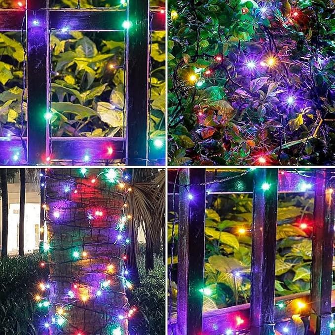 FULLBELL Black Christmas Light String, 33Feet, 100 LED Multicolor Christmas Decorations, Indoor Tree Party, Bedroom Decor (Multi Color- Black Wire)