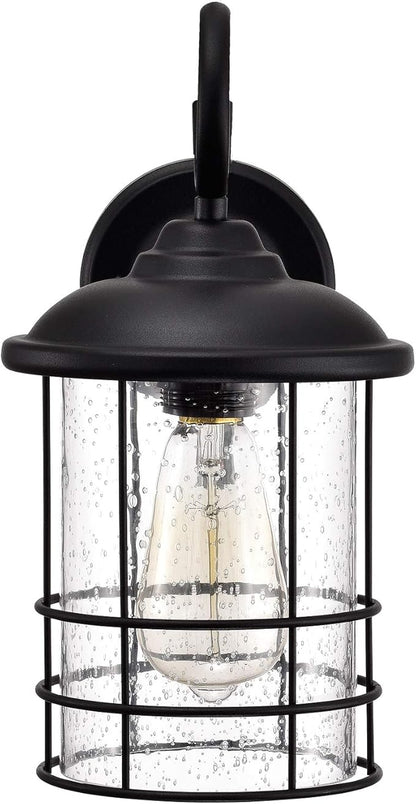 MICSIU 12 Inch Outdoor Wall Lantern 2 Pack, Anti-Rust Exterior Wall Sconce with Clear Seedy Glass, Matte Black Waterproof Outside Light Fixtures for House, Front Porch, Garage, Entryway, ETL Listed
