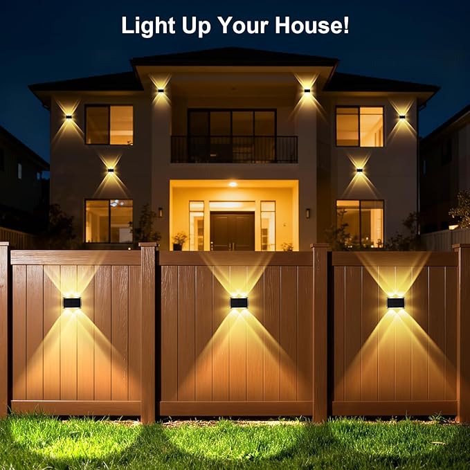 Solar Fence Lights Outdoor, New Up Down Lighting Fence Lights Solar Powered with 3 Modes 3000K/4000K/6000K, IP65 Waterproof Solar Wall Light for Backyard Wall Pathway Deck Patio Decor - 8 Pack