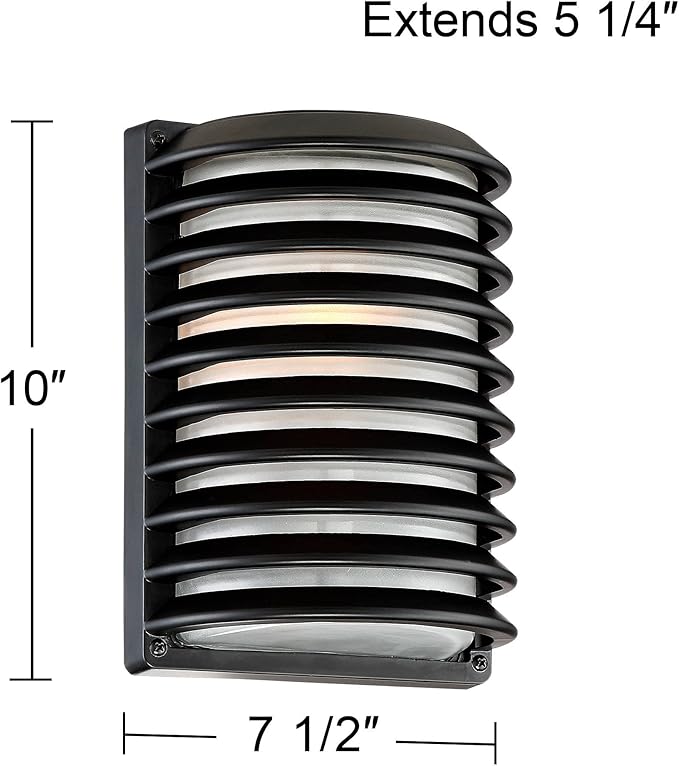 John Timberland Black Grid Modern Industrial Outdoor Wall Light Fixture 10" Frosted Glass Shade for Exterior Barn | Lumora