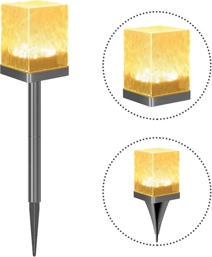 Solar Pathway Lights Outdoor, Waterproof Ground Light Featuring Crystal-Clear Ice Brick Aesthetic, Multi-use Landscape Decoration Lighting Solar Powered Garden Lawn Lamp (Warm White, 1 Pack)