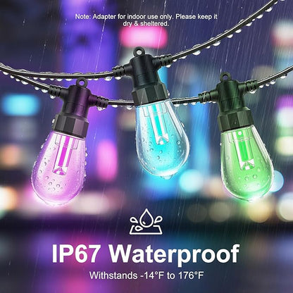 Outdoor String Lights 27ft, Patio Lights with 10 Dimmable LED Bulbs, RGBW & Warm White, IP67 Waterproof, Shatterproof, APP & Remote Control, Color Change, Customizable Colors for Backyard Décor