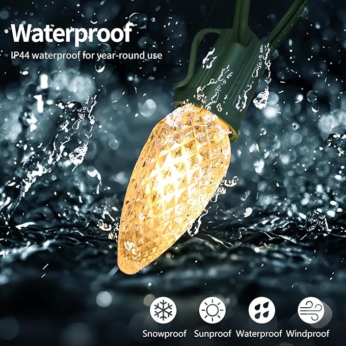 25FT C9 Christmas String Lights Outdoor, 25+1 LED Strawberry Christmas Lights on Connectable Green Wire, 2700K Warm | Lumora