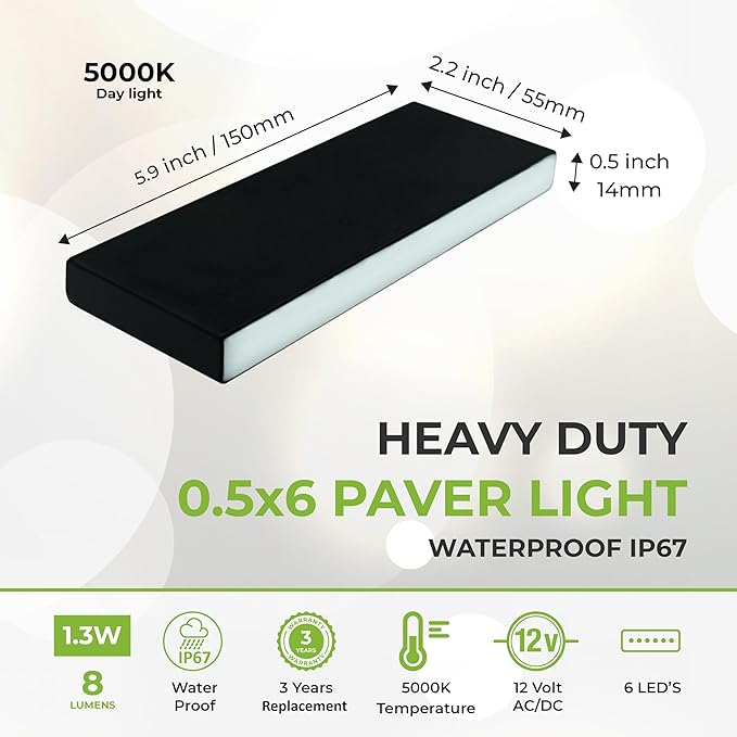 LUMENGY Paver Light Slim 0.5x6 Inch Glare-Free 5000K Daylight Brick Lighting for Pavers, Walls, Driveway, Pathway & | Lumora