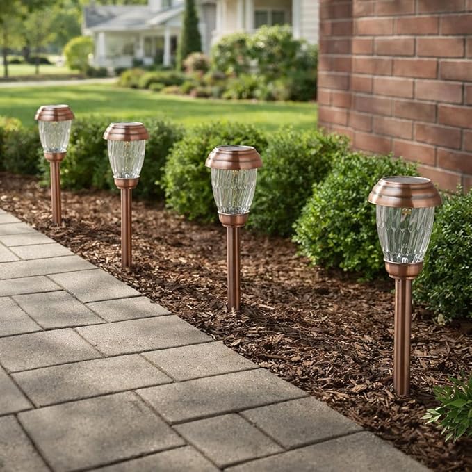 8 Pack Solar Pathway Lights Outdoor, IP65 Waterproof Dusk to Dawn Warm White Landscape Lighting - Stainless Steel Glass Garden Yard Walkway Lights