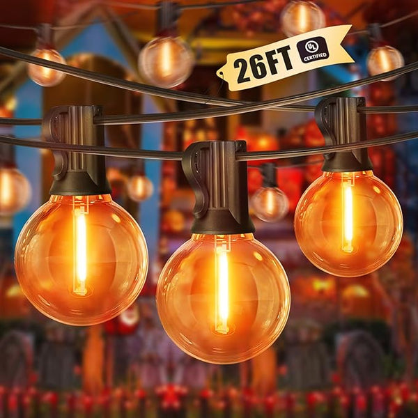 LAMPHOME Globe Outdoor Halloween String Lights, 26FT Patio Lights with 12+1Edison Shatterproof Bulbs(1Spare) | Lumora