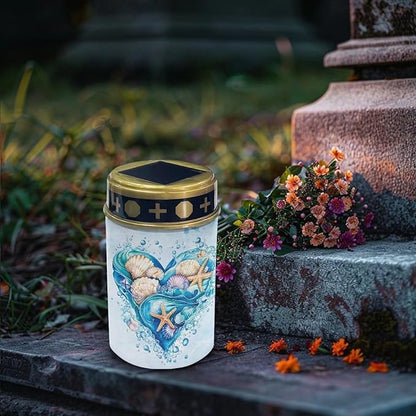Ocean Element Solar Memorial Lights for Graves for Men Outdoor Waterproof Garden Stake Cross Lights for Grave Cemetery Garden Decor Solar Cross for Patio Pathway Memorial Decoration