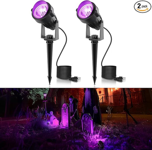 L LOHAS LED Halloween Purple Light, Spot Lights Outdoor, 10W Dusk to Dawn Sensor LED Spotlights for Yard, IP66 Waterproof Pathway Outside Lights, 9.84-ft Cord, Lawn Decor Lamp, UL Listed,2 Pack