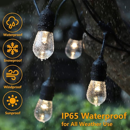 Mlambert 96Ft(2x48ft) 3-Color in 1 48Ft LED Dimmable Outdoor String Lights with Remote, Plug-in 2700K/4000K/5000K Waterproof Lights for Patio Cafe