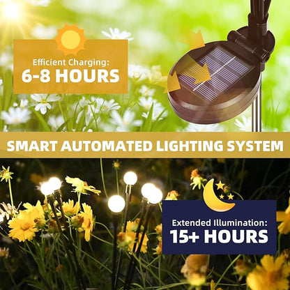 Solar Garden Lights, 2-Pack Dual Mode 20-LED Waterproof Outdoor Solar Firefly Lights for Yard, Patio, Pathway – Warm White Ambiance