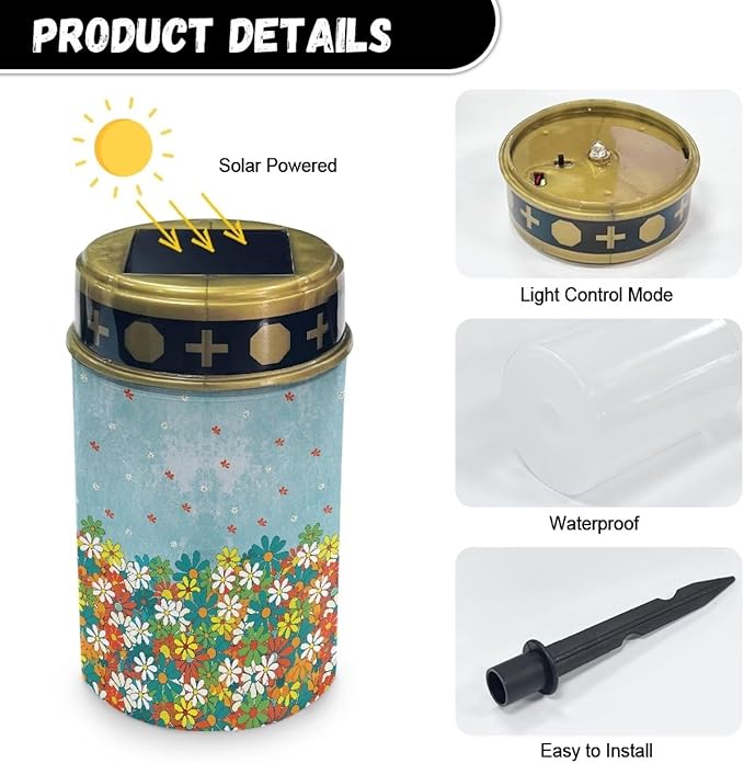 Colorful Floral Solar Lights for Garden Portable Outdoor Solar Lights Yard Walkway Solar Garden Lights Pathway Solar Lights Outside Solar Candle Memorial Cute Print Decor