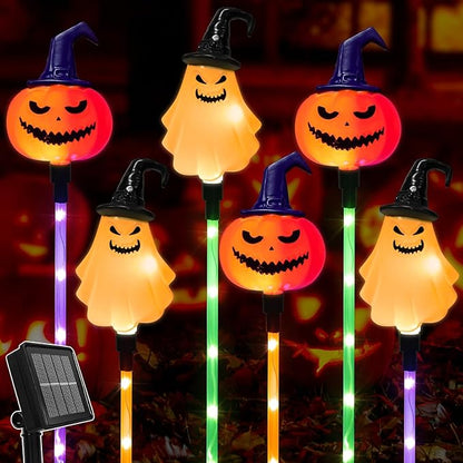 Halloween Decorations Outdoor Solar Pumpkin Ghost Witches Hats Lantern Garden Stake Lights, 6 Pack 8 Modes Solar Halloween Lights Waterproof for Outside Yard Pathway Grave Lawn Porch Party Decor Decor