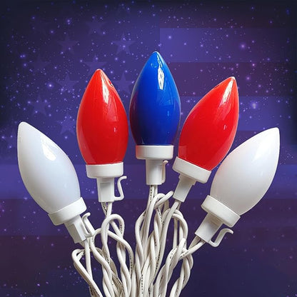 Red White and Blue Lights C9 25Ft 4th of July Decorations with 25 LED Patriotic String Lights, Plug-in Christmas Light for Home Presidents Day Memorial Day Fourth July Christmas Decor