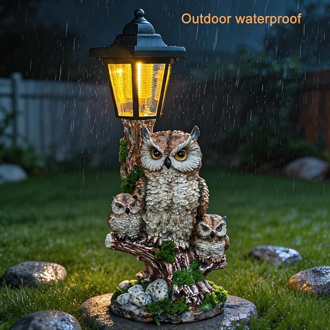 Solar Garden Owl Statue Lights,Large Owl Figure with Solar Lights Lantern,for Outdoor Landscapes, Courtyards | Lumora