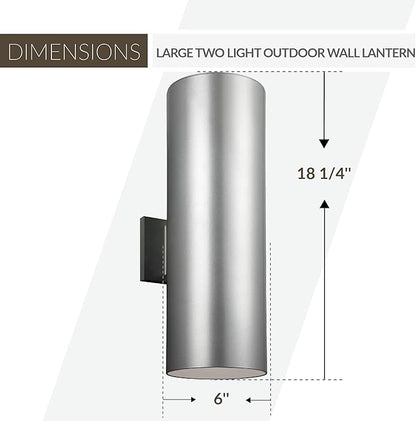 Sea Gull Lighting Generation 8313902-753 Transitional Two Light Wall Lantern from Seagull-Outdoor Cylinders Collection in Pewter, Silver Finish, Large, Painted Brushed Nickel