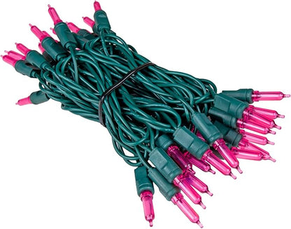 Novelty Lights Vintage Style T5 Pink LED Christmas Lights, 11.5 Feet Green Wire String of 35 Mini Bulbs, UL Listed Indoor/Outdoor Tree Lighting