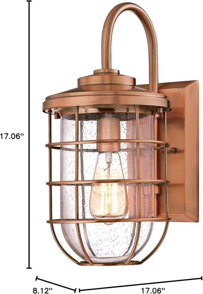 Westinghouse 6347900 Ferry One-Light Outdoor Wall Fixture, Washed Copper Finish with Clear Seeded Glass, | Lumora