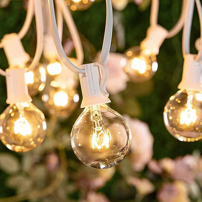 Abeja 50Ft Outdoor Patio String Lights with 53 Clear Globe G40 Bulbs,UL Listed for Patio Porch Backyard Deck Bistro Gazebos Pergolas Balcony Wedding Gathering Parties Decor, White