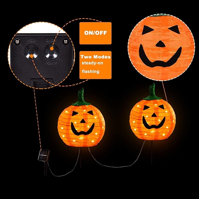 Solar Halloween Pumpkin LED Lights, Set of 2 Big Pumpkin Stake Lights 2 Modes for Outdoor Halloween Pathway Yard | Lumora