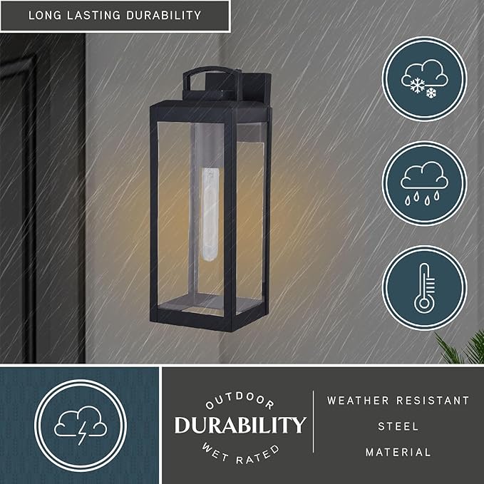 VAXCEL Kinzie Outdoor Porch Light, 6" W x 16.75" H Black Outdoor Lantern, Modern Dusk to Dawn Wall Light for Porch | Lumora