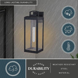 VAXCEL Kinzie Outdoor Porch Light, 6" W x 16.75" H Black Outdoor Lantern, Modern Dusk to Dawn Wall Light for Porch | Lumora