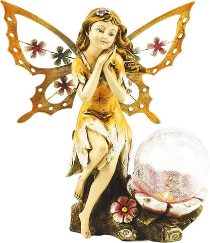 Fairy Solar Garden Light with Color Changing LED Crackled Glass Globe
