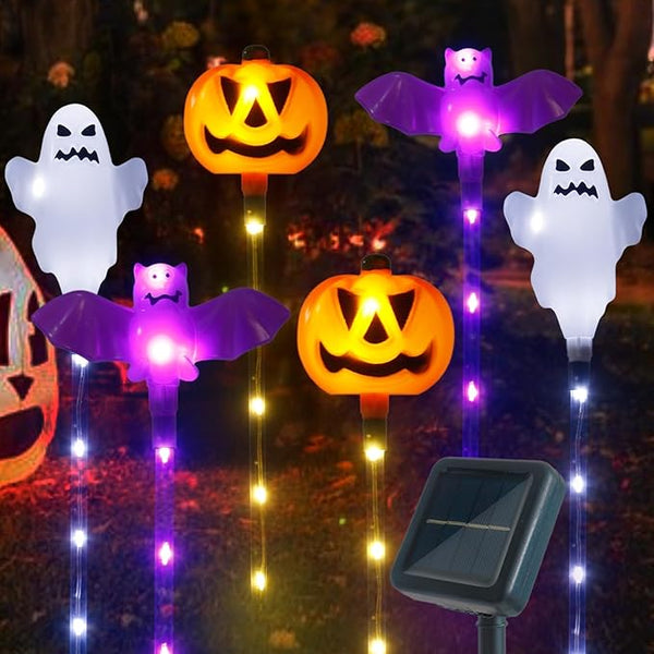 Halloween Decorations Outdoor Solar Pumpkin Bat Ghost Garden Stake Lights, 6-Pack 8 Modes Solar Halloween Lights | Lumora