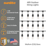 Sunlite 48ft Outdoor String Lights, 1.5W Commercial Grade, Waterproof, Linkable Strands, UL Listed, 15 Hanging | Lumora