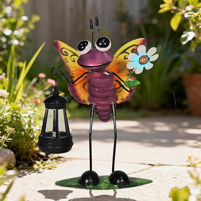 Solar Garden Lights Butterfly Statue with Solar Lantern Lights,18.11in Tall Butterfly Decor Birthday Gifts for Women Mom Grandma,Big Metal Decorative Stakes for Home Decor,Patio,Porch,Yard