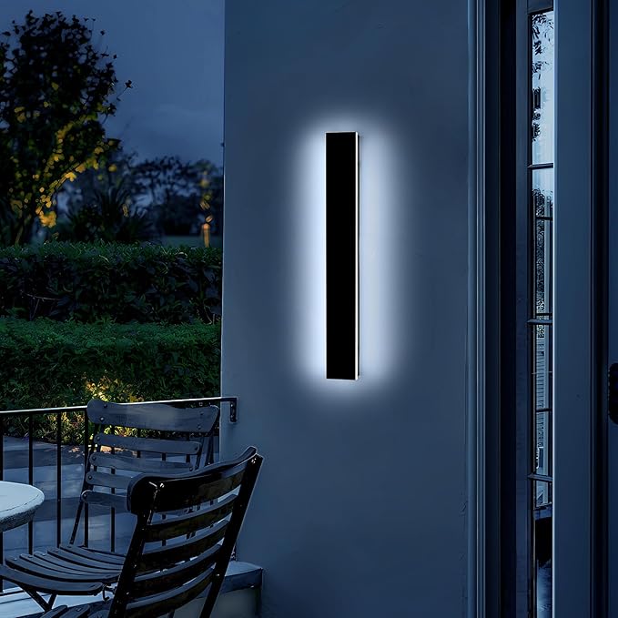 Mikeru 23.6" Outdoor Wall Sconce 6000K Cool White - IP65 Waterproof Black Exterior Light, Hardwired Wall Mounted Fixture for Porch, Patio & Entryway | Non-Dimmable Weatherproof Design