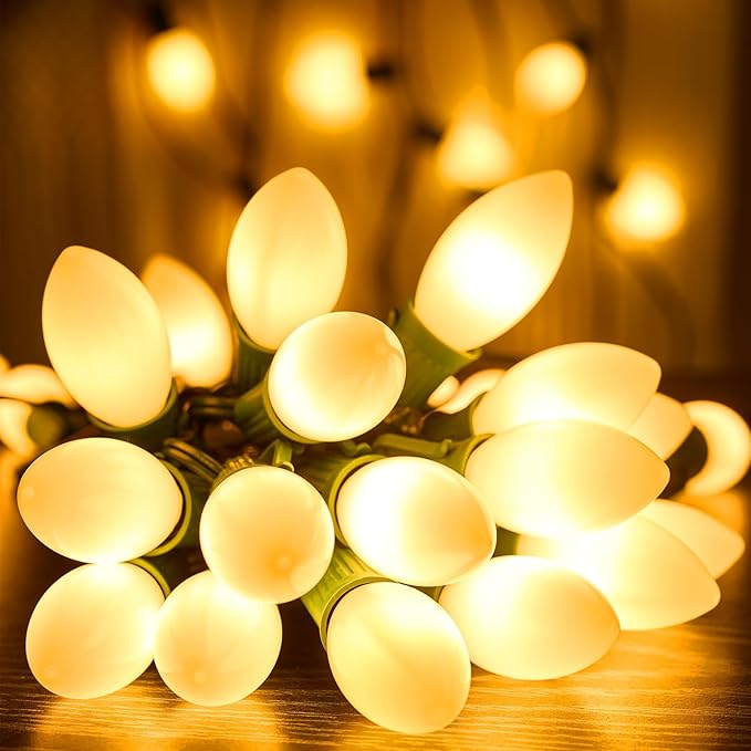 Vintage C9 LED Christmas Lights Outdoor, 25FT Christmas String Lights with 25 Bulbs, Connectable Waterproof Lights for Christmas Tree Roofline Garden Patio Backyard Decoration, Warm White