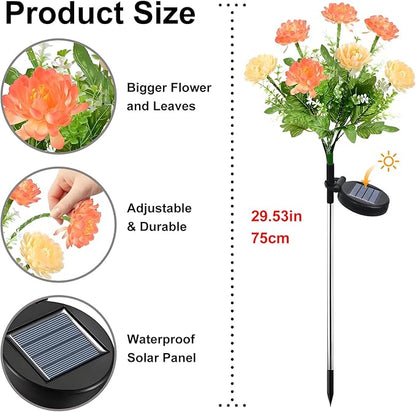 2 Pack Solar Flower Lights Outdoor - 14 Blooming Waterproof Snow Lotus Garden Lights for Festive Patio, Yard, Pathway, and Landscape Decoration - Auto On/Off, IP65
