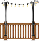 2 Pack String Light Poles for Deck, 5Ft Heavy-Duty Metal Deck Light Poles for Outside with Fixing Clips, Lighting | Lumora