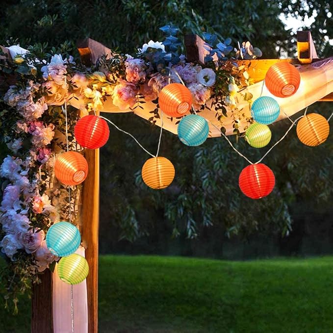 GOOTHY 8.5Ft Multicolor Lantern String Lights Outdoor, Plug in Christmas Decorations String Lights with 10 Mini Colorful Lanterns, Hanging Lanterns Lights for Outdoor Bedroom Bistro Garden Xmas Party