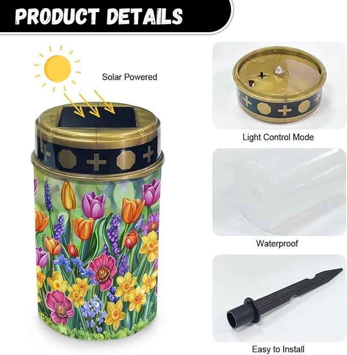 Tulips Cemetery Solar Lights Removable Easy to Install Outdoor Garden Solar Lights Practical Solar Outdoor Lights Decoration for Garden Courtyard Patio Lawn Outdoor Decoration