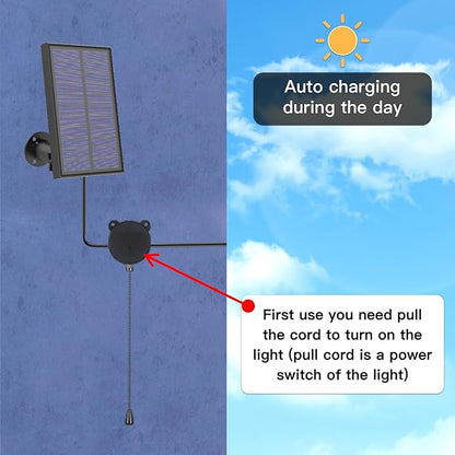 Solar Pendant Lights, Solar Powered Shed Light with Pull Cord and Remote for Outdoor Indoor, Solar Chandelier, Gazebo Lights with Adjustable Panel for Yard Patio Balcony Barn Garage