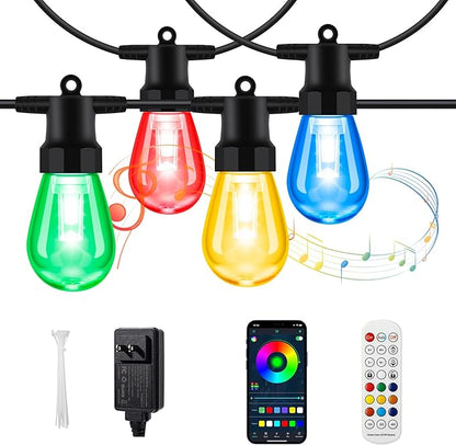 BBG Outdoor String Lights 50FT RGBW - Patio Lights Outdoor Waterproof, 24V Low Voltage, 20 Shatterproof Bulbs, Individual Bulb Color Control, APP & Remote, Linkable, Music Sync, Timer