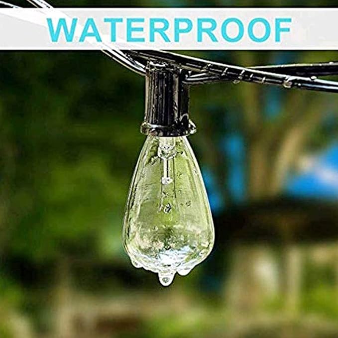 SUNSGNE 10Ft Outdoor Patio String Lights with 11 Edison Bulbs (1 Spare), Vintage Edison Bulb String Lights for Patio Garden Backyard Porch Bistro Umbrella Party, 7 Watt E12 Base, Black Wire