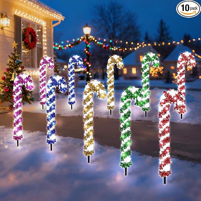 10 Pcs Christmas Candy Cane Lights 21'' Multicolor Candy Cane Pathway Light with 8 Lighting Modes Waterproof | Lumora