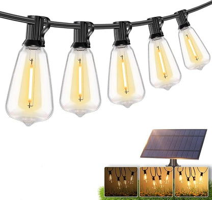Brightever 75FT Solar String Lights Outdoor Waterproof with Remote, 34+1 Shatterproof ST38 LED Bulbs, 3 Lighting Modes & Warm White, Dimmable Outdoor Solar Lights for Backyard, Bistro, Deck