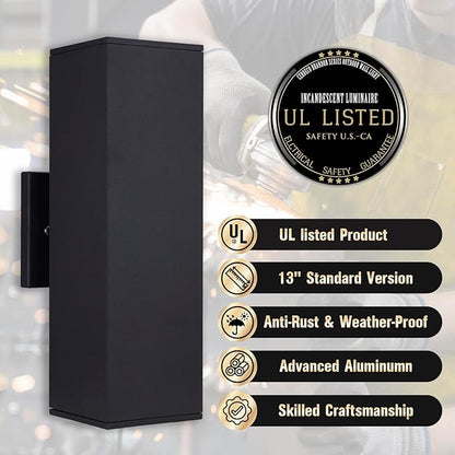 Cerdeco Aluminum Modern Outdoor Wall Light, Exterior Up Down Light Fixtures Matte Black [UL Listed] (2 Pack)