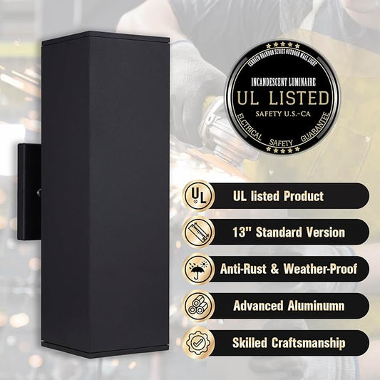 Cerdeco Aluminum Modern Outdoor Wall Light, Exterior Outdoor Wall Sconce Up Down Light Fixtures Matte Black [UL Listed]