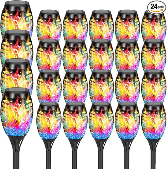 Solar Lights Outdoor, Solar Torch Lights with Flickering Flame,Waterproof Outdoor Garden Lights for Outside Patio Pathway Yard Decorations(6/8/1-/12/16/18/24, Multicolor) (24)