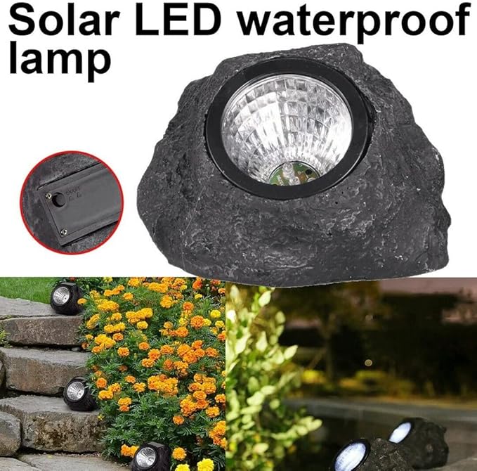 ansu Solar Garden Rock Lights Outdoor Waterproof Landscaping Path Spotlights Decoration, Black