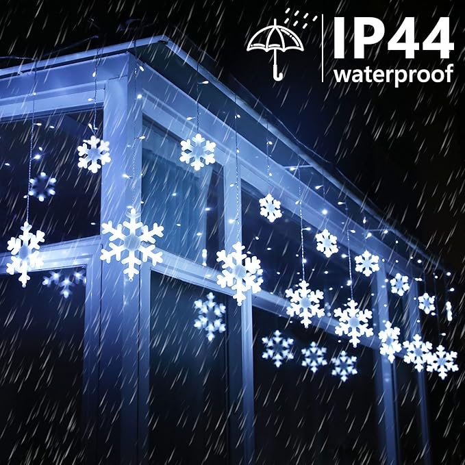 Toodour Christmas Snowflake Lights Outdoor, 17.22ft 264 LED Snowflake Icicle Lights with 22 Drops, Connectable, 8 | Lumora
