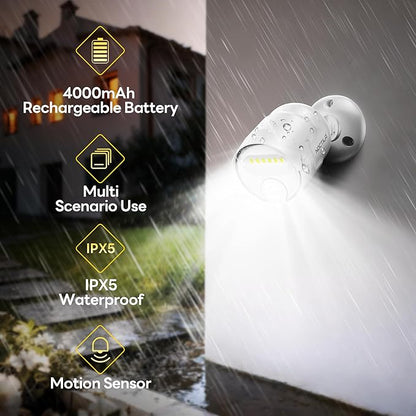 Rechargeable Battery Operated Motion Sensor Light,4000mAh Battery Powered Spotlight 600 Lumen Outdoor IP65 Waterproof for Porch,Yard,Wall,Garden