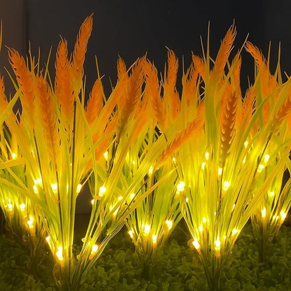 4 Pcs Thanksgiving Solar Lights Decorative Fall Outdoor Garden Autumn Solar Flowers Lights with 28 Realistic Wheat Ears Waterproof Decor for Yard Pathway Lawn Patio Garden Outdoor