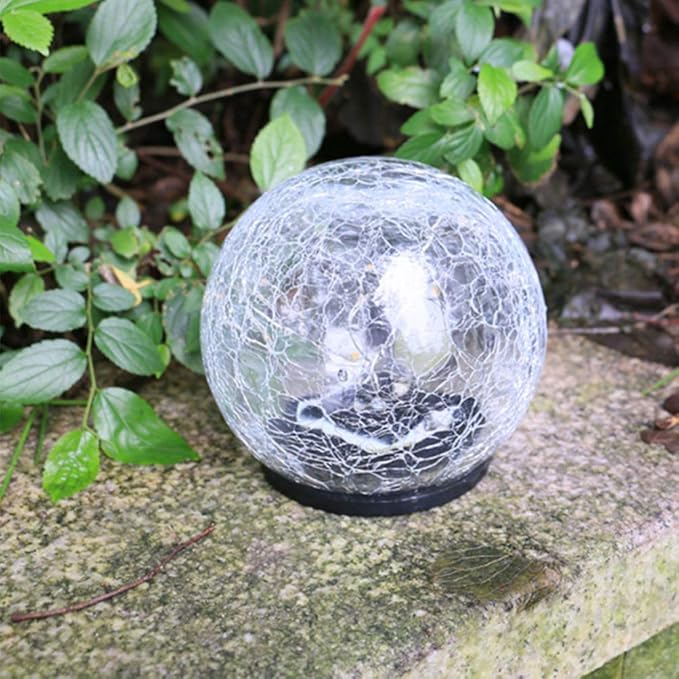 Uonlytech Cracked Glass Ball Lights Solar Gazing Ball Light 3.94 Inch Outdoor for Garden Pool Yard Pathway Patio Decor